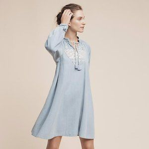 NWT Anthropologie Ne Quittez Pas Embroidered Denim Swing Dress